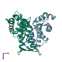PDB entry 1f4q coloured by chain, top view.