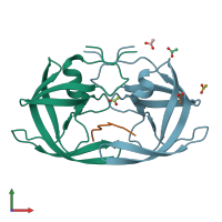 PDB entry 1f7a coloured by chain, front view.