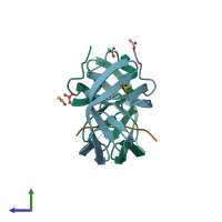 PDB entry 1f7a coloured by chain, side view.