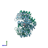 PDB entry 1f7b coloured by chain, side view.