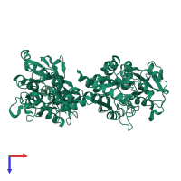Monomeric assembly 1 of PDB entry 1fck coloured by chemically distinct molecules, top view.