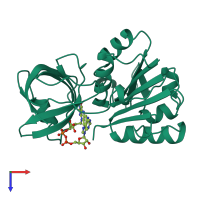 PDB entry 1fdr coloured by chain, top view.