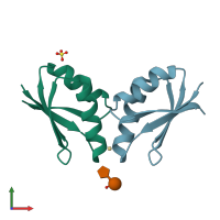 PDB entry 1fe0 coloured by chain, front view.
