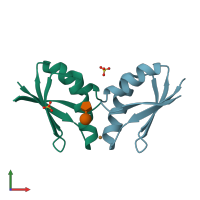 PDB entry 1fee coloured by chain, front view.