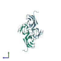 PDB entry 1ff5 coloured by chain, side view.