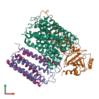 Hetero tetrameric assembly 1 of PDB entry 1fft coloured by chemically distinct molecules, front view.