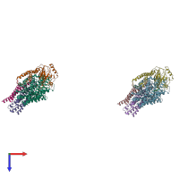 PDB entry 1fft coloured by chain, top view.