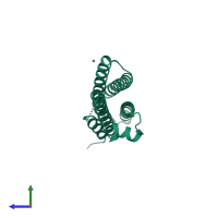 PDB entry 1fio coloured by chain, side view.