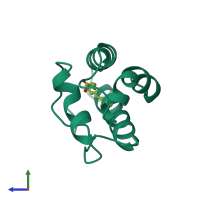 PDB entry 1fk2 coloured by chain, side view.