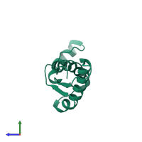 PDB entry 1fkc coloured by chain, side view.