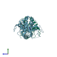 PDB entry 1fl1 coloured by chain, side view.