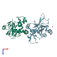 PDB entry 1fl1 coloured by chain, top view.