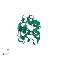 Monomeric assembly 1 of PDB entry 1flu coloured by chemically distinct molecules, side view.