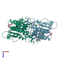 PDB entry 1fpf coloured by chain, top view.