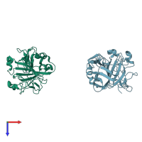 PDB entry 1fr7 coloured by chain, top view.