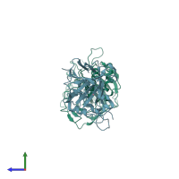 PDB entry 1fsq coloured by chain, side view.