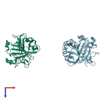 PDB entry 1fsq coloured by chain, top view.