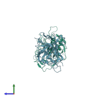 PDB entry 1fsr coloured by chain, side view.