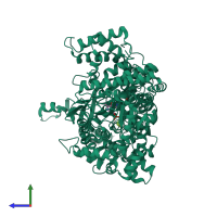 PDB entry 1fu8 coloured by chain, side view.