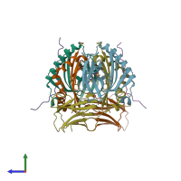 PDB entry 1fv1 coloured by chain, side view.