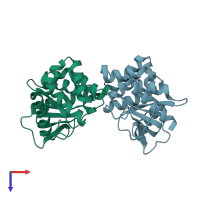 PDB entry 1fvj coloured by chain, top view.