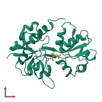 PDB entry 1fw0 coloured by chain, front view.