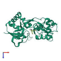 PDB entry 1fw0 coloured by chain, top view.