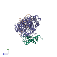 PDB entry 1fwb coloured by chain, side view.