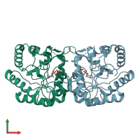 PDB entry 1fwn coloured by chain, front view.