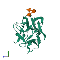 PDB entry 1fwu coloured by chain, side view.