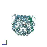 PDB entry 1fx6 coloured by chain, side view.