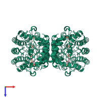 Homo tetrameric assembly 1 of PDB entry 1fy6 coloured by chemically distinct molecules, top view.