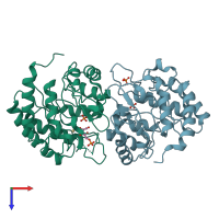 PDB entry 1fy6 coloured by chain, top view.