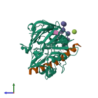 PDB entry 1g0v coloured by chain, side view.