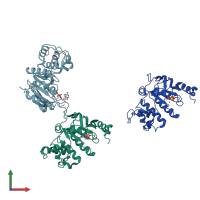 PDB entry 1g9x coloured by chain, front view.