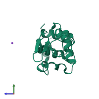 Monomeric assembly 1 of PDB entry 1gfk coloured by chemically distinct molecules, side view.