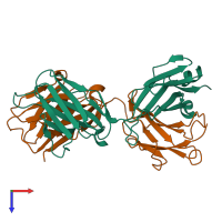 PDB entry 1ggc coloured by chain, top view.