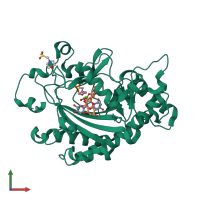 PDB entry 1gp5 coloured by chain, front view.