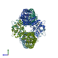 PDB entry 1gpm coloured by chain, side view.