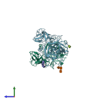 PDB entry 1gpz coloured by chain, side view.