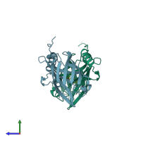 PDB entry 1gt4 coloured by chain, side view.