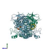 PDB entry 1gvi coloured by chain, side view.