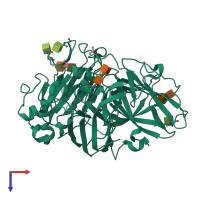 Monomeric assembly 1 of PDB entry 1gyc coloured by chemically distinct molecules, top view.