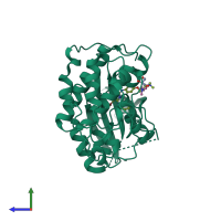 PDB entry 1h08 coloured by chain, side view.
