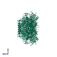 Formate acetyltransferase 1 in PDB entry 1h16, assembly 1, side view.