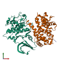 Hetero trimeric assembly 1 of PDB entry 1h25 coloured by chemically distinct molecules, front view.