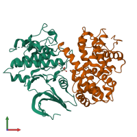 Hetero dimeric assembly 2 of PDB entry 1h25 coloured by chemically distinct molecules, front view.
