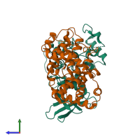 Hetero dimeric assembly 2 of PDB entry 1h25 coloured by chemically distinct molecules, side view.