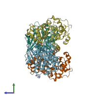 PDB entry 1h25 coloured by chain, side view.