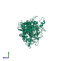 Monomeric assembly 1 of PDB entry 1h3g coloured by chemically distinct molecules, side view.